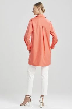 Cotton Poplin Oversized Half Placket Shirt 20 Cotton Poplin Oversized Half Placket Shirt -Natori Sales Shop Cotton Poplin Half Placket Shirt Coral by Natori 2 06847.1644270333