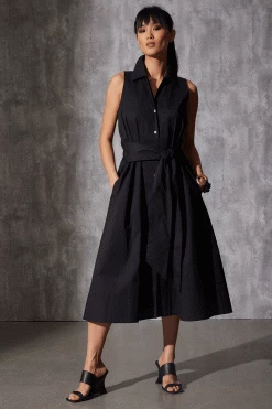 Cotton Poplin Halter Button Down Shirtdress -Natori Sales Shop Cotton Poplin Halter Button Down Shirtdress Black by Natori 56644.1686688840