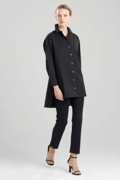 Cotton Poplin Oversized Button Down Shirt -Natori Sales Shop Cotton Poplin Oversized Button Down Shirt Black by Natori 88187.1640815876