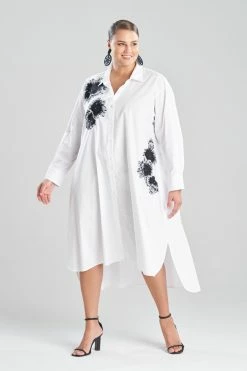 Cotton Poplin Oversized Embroidered Shirtdress -Natori Sales Shop Cotton Poplin Oversized Embroidered Shirtdress White by Natori 3 26798.1668639990