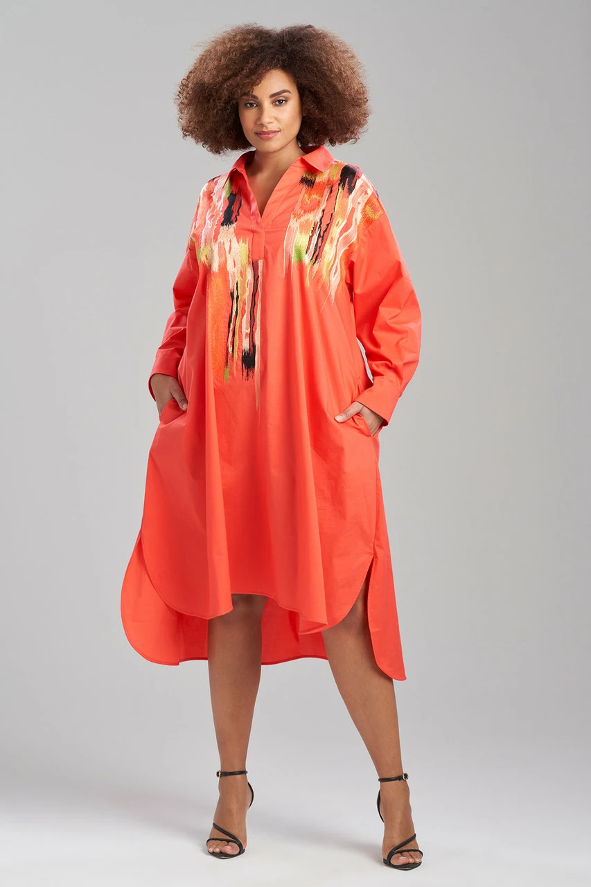 Cotton Poplin Oversized Half Placket Embroidered Shirtdress 3 Cotton Poplin Oversized Half Placket Embroidered Shirtdress - Image 3
