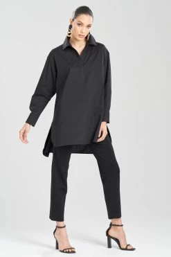 Cotton Poplin Oversized Half Placket Shirt 27 Cotton Poplin Oversized Half Placket Shirt -Natori Sales Shop Cotton Poplin Oversized Half Placket Shirt Black by Natori 64184.1676566995