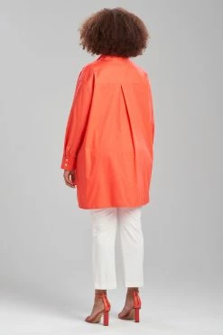 Cotton Poplin Oversized Half Placket Shirt 33 Cotton Poplin Oversized Half Placket Shirt -Natori Sales Shop Cotton Poplin Oversized Half Placket Shirt Coral by Natori 2 25550.1674773374