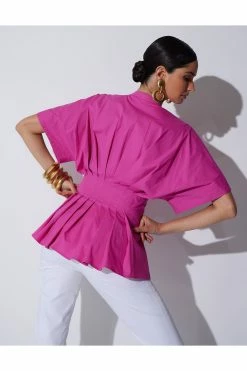 Cotton Poplin Pleated Mandarin Top 19 Cotton Poplin Pleated Mandarin Top -Natori Sales Shop Cotton Poplin Pleated Mandarin Top Pink Sapphire by Natori 2 28165.1674748851