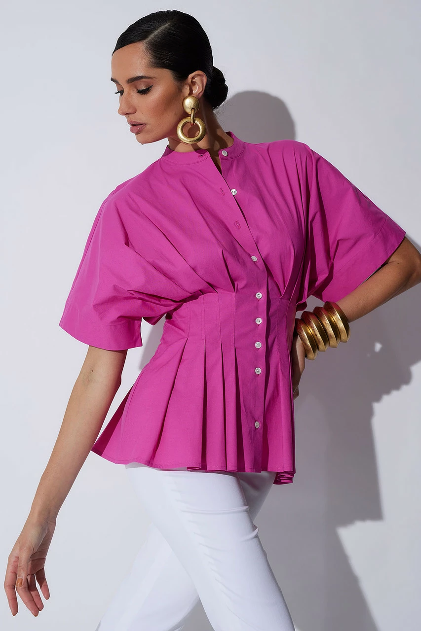 Cotton Poplin Pleated Mandarin Top 9 Cotton Poplin Pleated Mandarin Top - Image 9