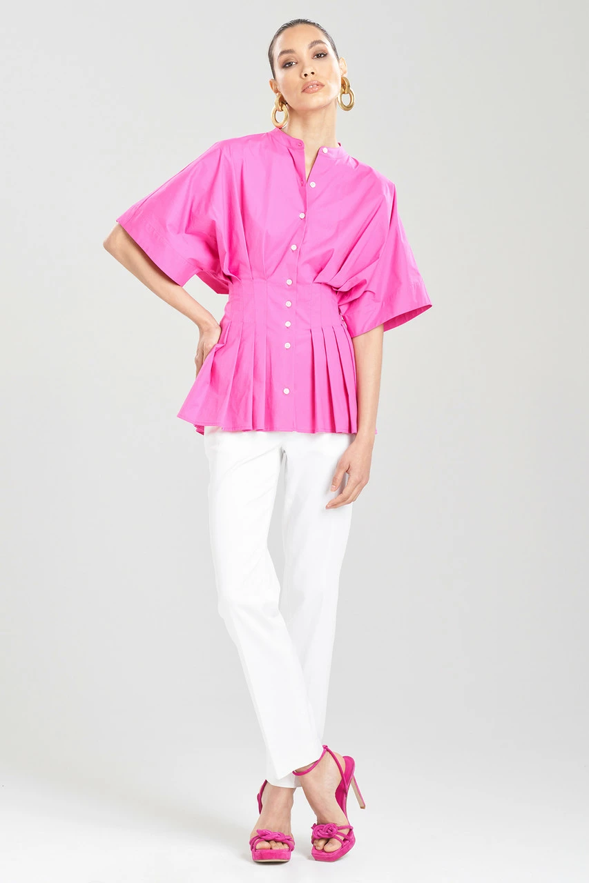 Cotton Poplin Pleated Mandarin Top 1 Cotton Poplin Pleated Mandarin Top