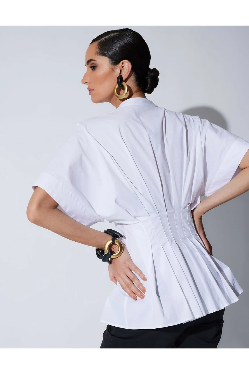 Cotton Poplin Pleated Mandarin Top 8 Cotton Poplin Pleated Mandarin Top - Image 8