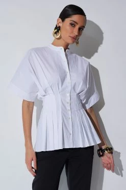 Cotton Poplin Pleated Mandarin Top 16 Cotton Poplin Pleated Mandarin Top -Natori Sales Shop Cotton Poplin Pleated Mandarin Top White by Natori 94388.1680124921
