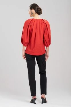 Natori Sales Shop -Natori Sales Shop Cotton Poplin Pleated Pullover Top Burnt Red by Natori 2 89967.1685712713
