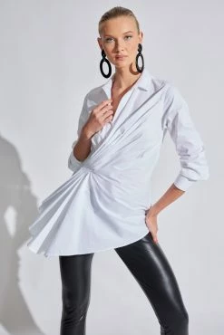 Cotton Poplin Side Drape Shirt -Natori Sales Shop Cotton Poplin Side Drape Shirt White by Natori 01764.1654086706