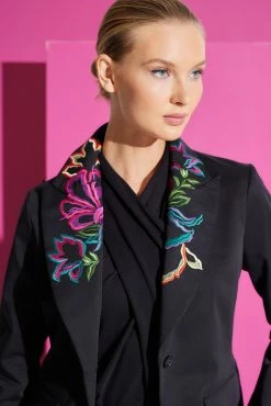 Cotton Sateen Embroidered Tailored Blazer Jacket -Natori Sales Shop Cotton Sateen Embroidered Tailored Blazer Jacket Black by Natori 2 63539.1654088475