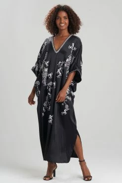 Couture Black Silk Embroidered Caftan