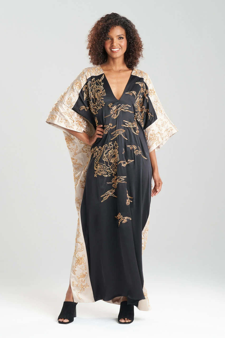 Couture Dragon Embroidered Cocoon Silk Caftan 1 Couture Dragon Embroidered Cocoon Silk Caftan