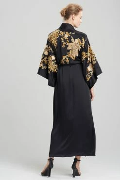 Couture Floral Embroidery Silk Robe -Natori Sales Shop Couture Floral Embroidery Silk Robe Black by Josie Natori 2 44186.1641485487