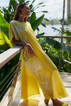 Couture Palawan Embroidered Silk Caftan -Natori Sales Shop Couture Palawan Embroidered Silk Caftan Lemongrass by JN 2 20148.1683148575