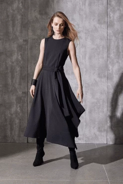 Crepe Asymmetrical Belted Dress -Natori Sales Shop Crepe Asymmetrical Belted Dress Black by Natori 83796.1690967656