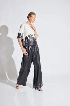 Vegan Luxe Leather Trouser Pants -Natori Sales Shop Double Knit Short Sleeve Applique Sweatshirt Natural White by Natori 2 26550.1654185833