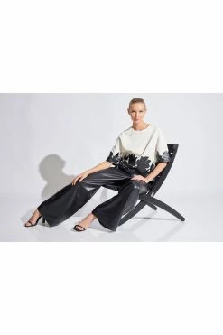 Vegan Luxe Leather Trouser Pants -Natori Sales Shop Double Knit Short Sleeve Applique Sweatshirt Natural White by Natori 3 51753.1654186232