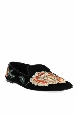 Edda Suede Embroidered Loafer -Natori Sales Shop Edda Suede Embroidered Loafer Black by Natori 72481.1662666643