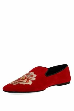 Edda Suede Embroidered Loafer -Natori Sales Shop Edda Suede Embroidered Loafer Brocade Red by Natori 4 85098.1662041636