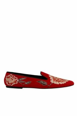 Edda Suede Embroidered Loafer -Natori Sales Shop Edda Suede Embroidered Loafer Brocade Red by Natori 5 50532.1662041641