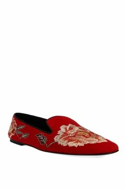 Edda Suede Embroidered Loafer -Natori Sales Shop Edda Suede Embroidered Loafer Brocade Red by Natori 81601.1665067614
