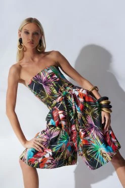 El Nido Cotton Poplin Belted Romper -Natori Sales Shop El Nido Cotton Poplin Belted Romper Black Multi by Natori 88005.1678911842