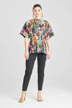 El Nido Cotton Poplin Mandarin Pleated Top