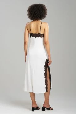 Enchant Lace Slit Gown -Natori Sales Shop Enchant Lace Slit Gown Ivory Black by Natori 2 46008.1691587145