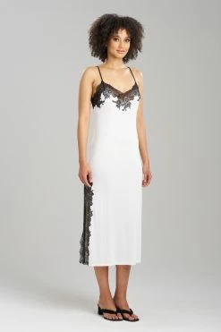 Enchant Lace Slit Gown -Natori Sales Shop Enchant Lace Slit Gown Ivory Black by Natori 82555.1691587144