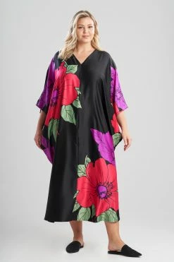 Exotica Caftan -Natori Sales Shop Exotica Zip Caftan Black Multi by Natori 3 21787.1659116823