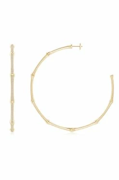 Indochine 14k Pave Diamond 2.75 Inch Bamboo Hoops