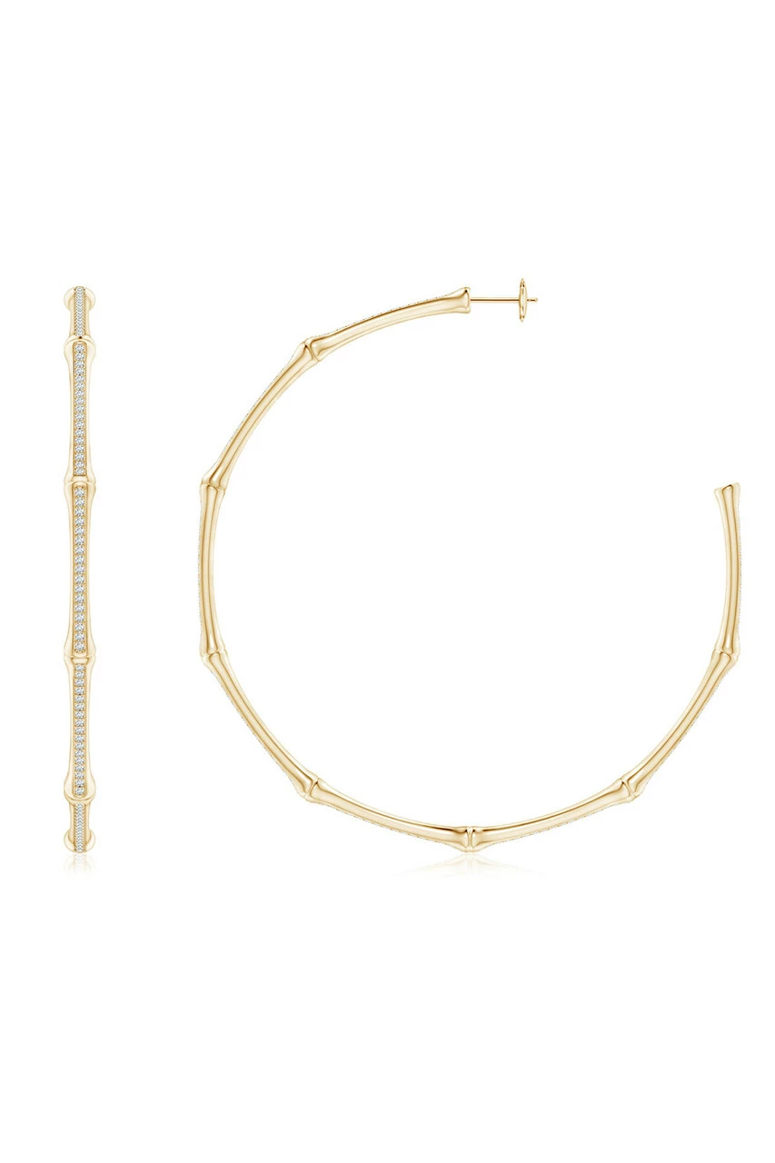 Indochine 14k Pave Diamond 2.75 Inch Bamboo Hoops 1 Indochine 14k Pave Diamond 2.75 Inch Bamboo Hoops