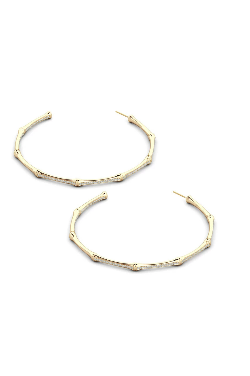 Indochine 14k Pave Diamond 2.75 Inch Bamboo Hoops 2 Indochine 14k Pave Diamond 2.75 Inch Bamboo Hoops - Image 2