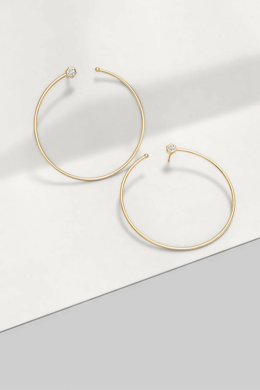 Indochine 14k Giant Diamond Side-Facing Open Hoop Earrings 3 Indochine 14k Giant Diamond Side-Facing Open Hoop Earrings - Image 3