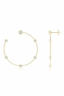 Indochine 14k Medium 6-Diamond Side-Facing Open Hoop Earrings