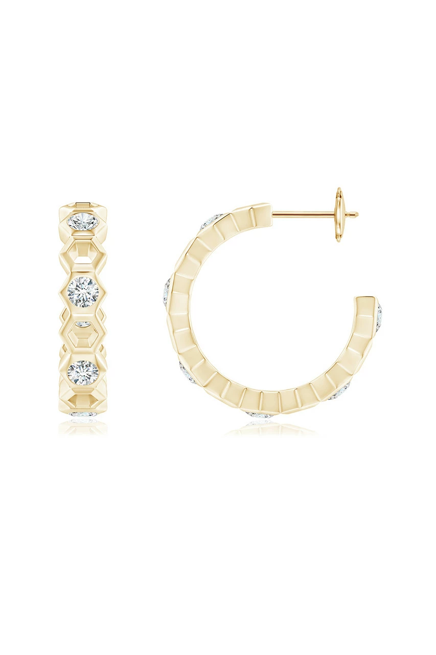 Indochine 14k Small Alternate Stacked Hexagon Diamond Hoop Earrings 2 Indochine 14k Small Alternate Stacked Hexagon Diamond Hoop Earrings - Image 2
