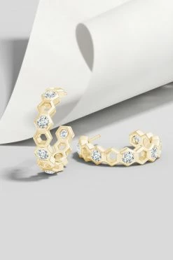 Indochine 14k Small Alternate Stacked Hexagon Diamond Hoop Earrings 9 Indochine 14k Small Alternate Stacked Hexagon Diamond Hoop Earrings -Natori Sales Shop FJE0174D YG 4 34200.1580756185