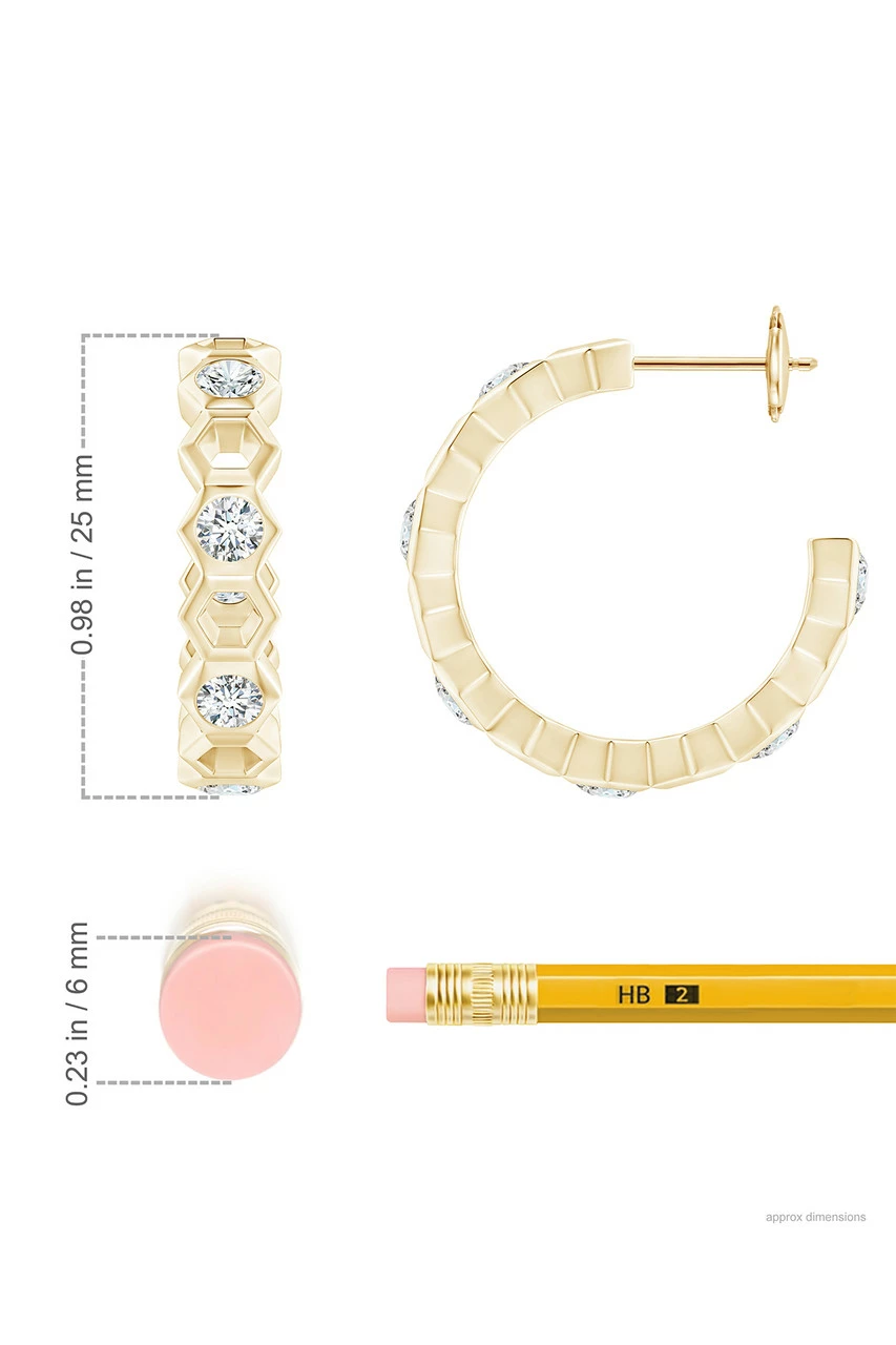 Indochine 14k Small Alternate Stacked Hexagon Diamond Hoop Earrings 5 Indochine 14k Small Alternate Stacked Hexagon Diamond Hoop Earrings - Image 5