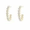 Indochine 14k Small Stacked Hexagon Diamond J-Hoop Earrings