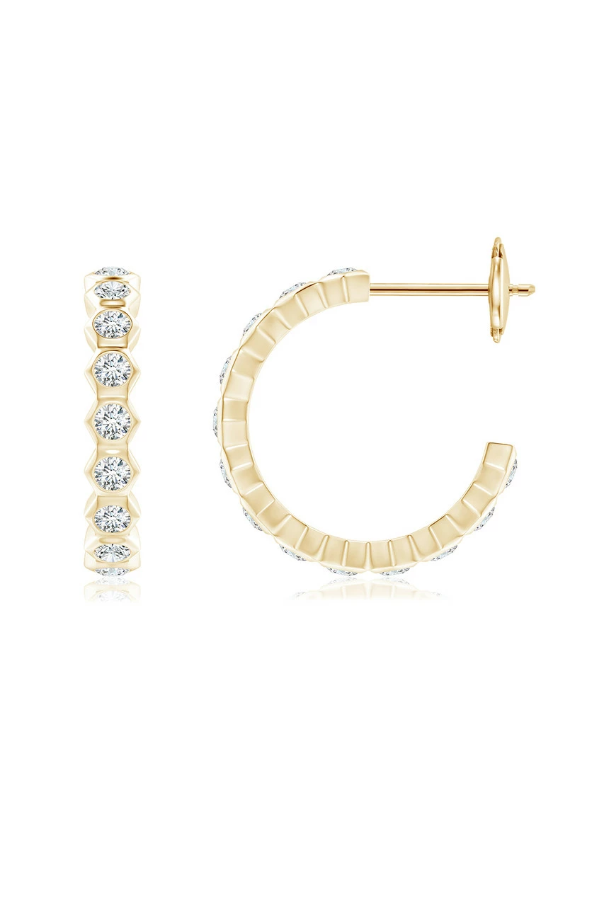 Indochine 14k Small Stacked Hexagon Diamond J-Hoop Earrings 2 Indochine 14k Small Stacked Hexagon Diamond J-Hoop Earrings - Image 2