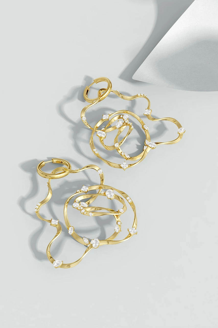 Runway Collection Sakura White Topaz Giant Gold Hoop Earrings 3 Runway Collection Sakura White Topaz Giant Gold Hoop Earrings - Image 3