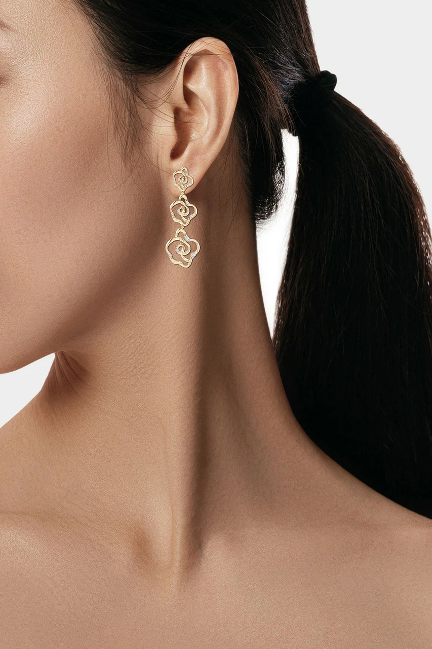 Sakura 14k Tapered Diamond Dangle Earrings 4 Sakura 14k Tapered Diamond Dangle Earrings - Image 4