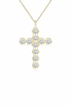 Indochine 14k Hexagon Diamond Cross Pendant Necklace