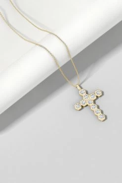 Indochine 14k Hexagon Diamond Cross Pendant Necklace -Natori Sales Shop FJP0148D YG 4 49788.1580756245