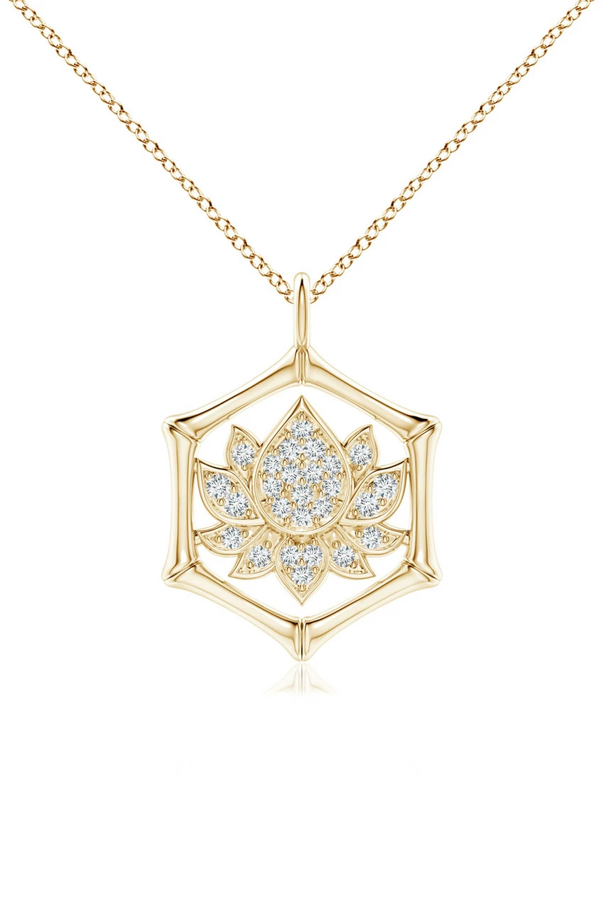 Indochine Spirit 14k Bamboo Frame Lotus Diamond Pendant Necklace 2 Indochine Spirit 14k Bamboo Frame Lotus Diamond Pendant Necklace - Image 2