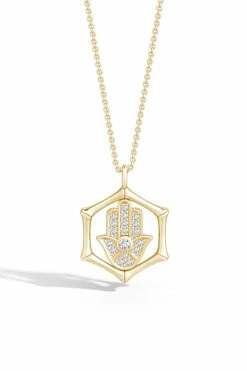 Indochine Spirit 14k Bamboo Frame Hamsa Diamond Pendant Necklace