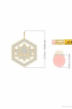 Indochine Spirit 14k Hexagon Frame Lotus Pave Diamond Pendant Necklace -Natori Sales Shop FJP0166D YG 4 08841.1613092024