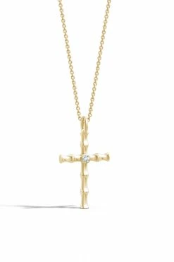 Indochine Spirit 14k Bamboo Cross Diamond Pendant Necklace