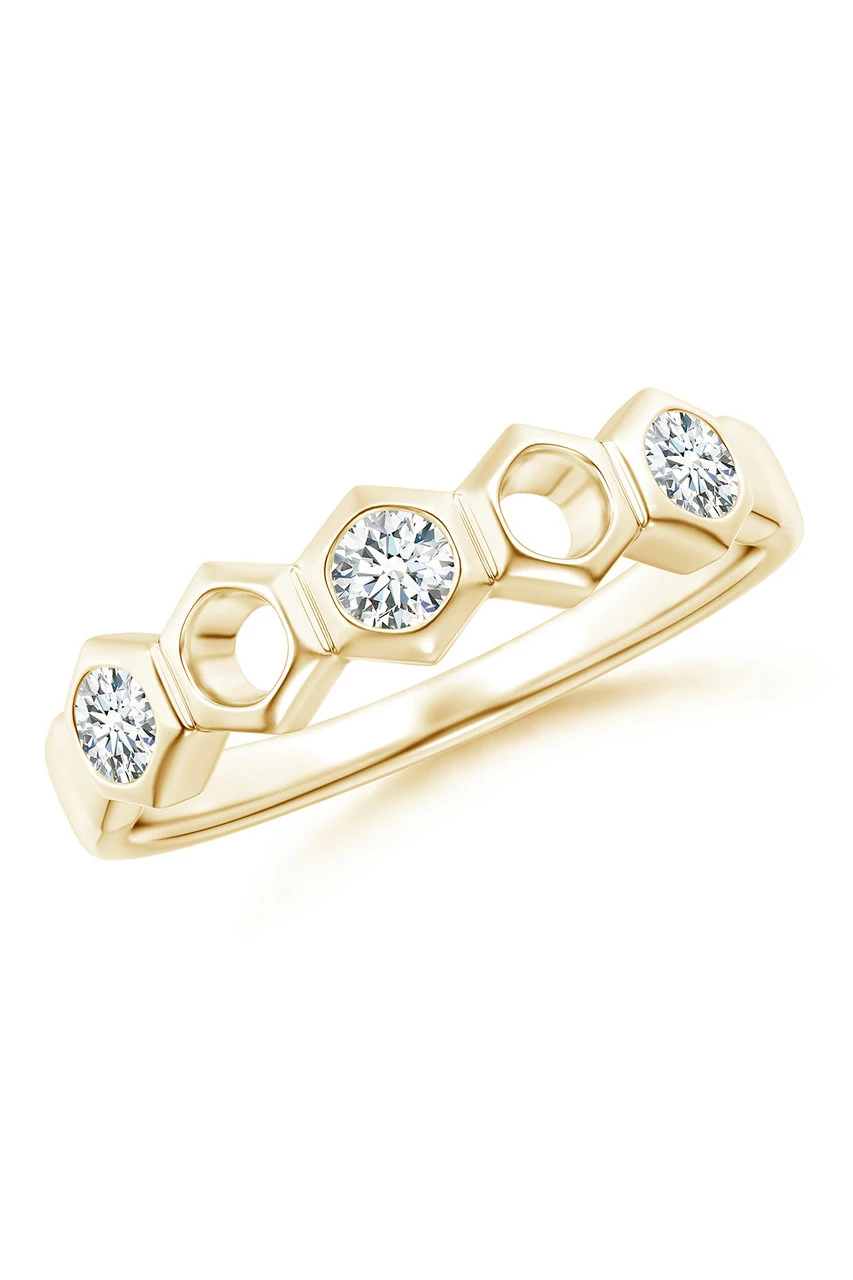 Indochine 14k Hexagon Alternating 3-Diamond Ring 1 Indochine 14k Hexagon Alternating 3-Diamond Ring